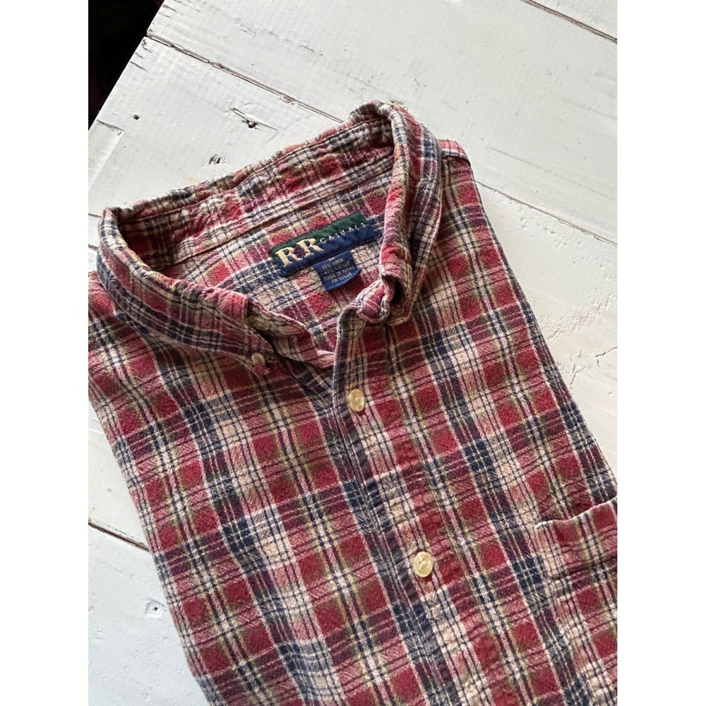 R&R Casuals Mens XL Red Plaid Linen Cotton Short Sleeve Button Down Shirt